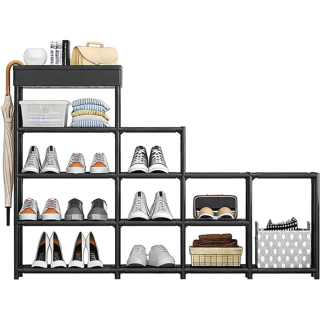 Zapatera Organizador, Estante para Zapatos, Mueble para Zapatos Negro Multifuncional de 5 Niveles, Porta Zapatos para 18-20 Pares, Ideal para Pasillo de Entrada, Sala de Estar