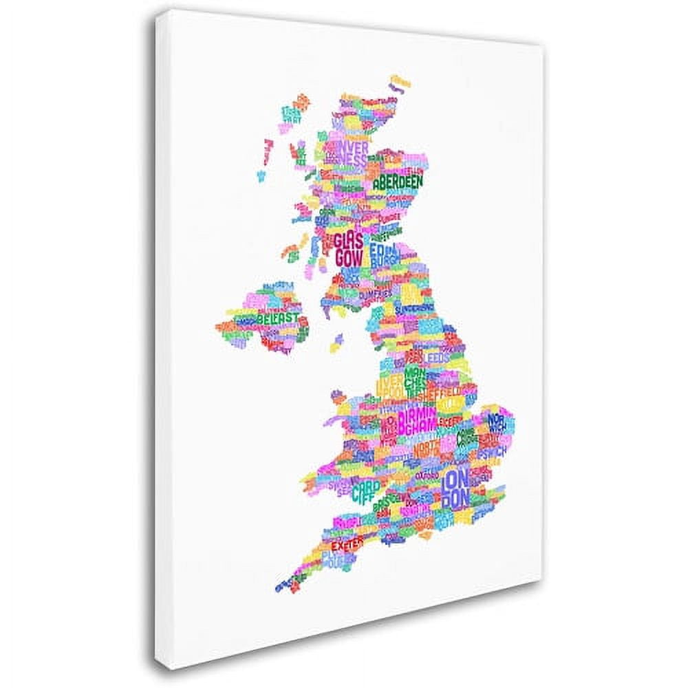 Trademark Art 'UK Cities Text Map 3' Canvas Art by Michael Tompsett