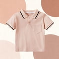 thumbnail image 4 of DAETIROS Pink Boys 100% Cotton Short Sleeve Polo Shirt Contrast Stripe Pocket Casual School Uniform 2-14 Years,Size 9-10 T, 4 of 9