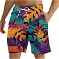 thumbnail image 3 of BiZtdJrK Big and Tall Board Shorts for Men Summer Casual Drawstring Elastic Waist Beach Shorts Fashion Hawaiian Tropical Print Swim Trunks with Pockets Multicolor L, 3 of 5