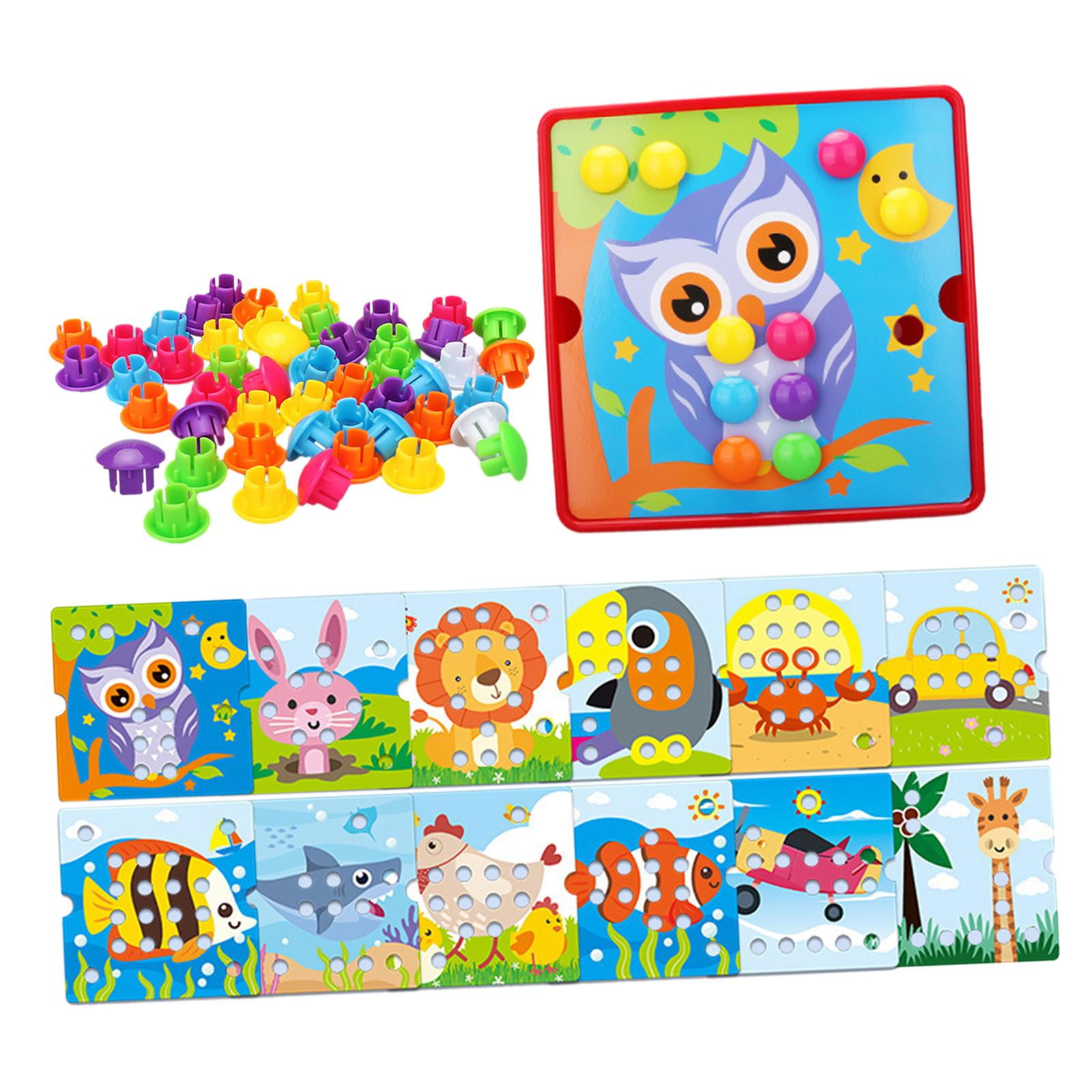 yotijay Assorted Color Mosaic Pegboard Educational Toys, 46 Buttons and 12 Pictures with E
