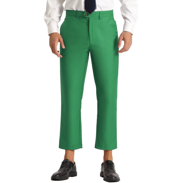 INSPIRE CHIC Men's Formal Cropped Pants Solid Color Flat Front Dress Trousers 28 Green