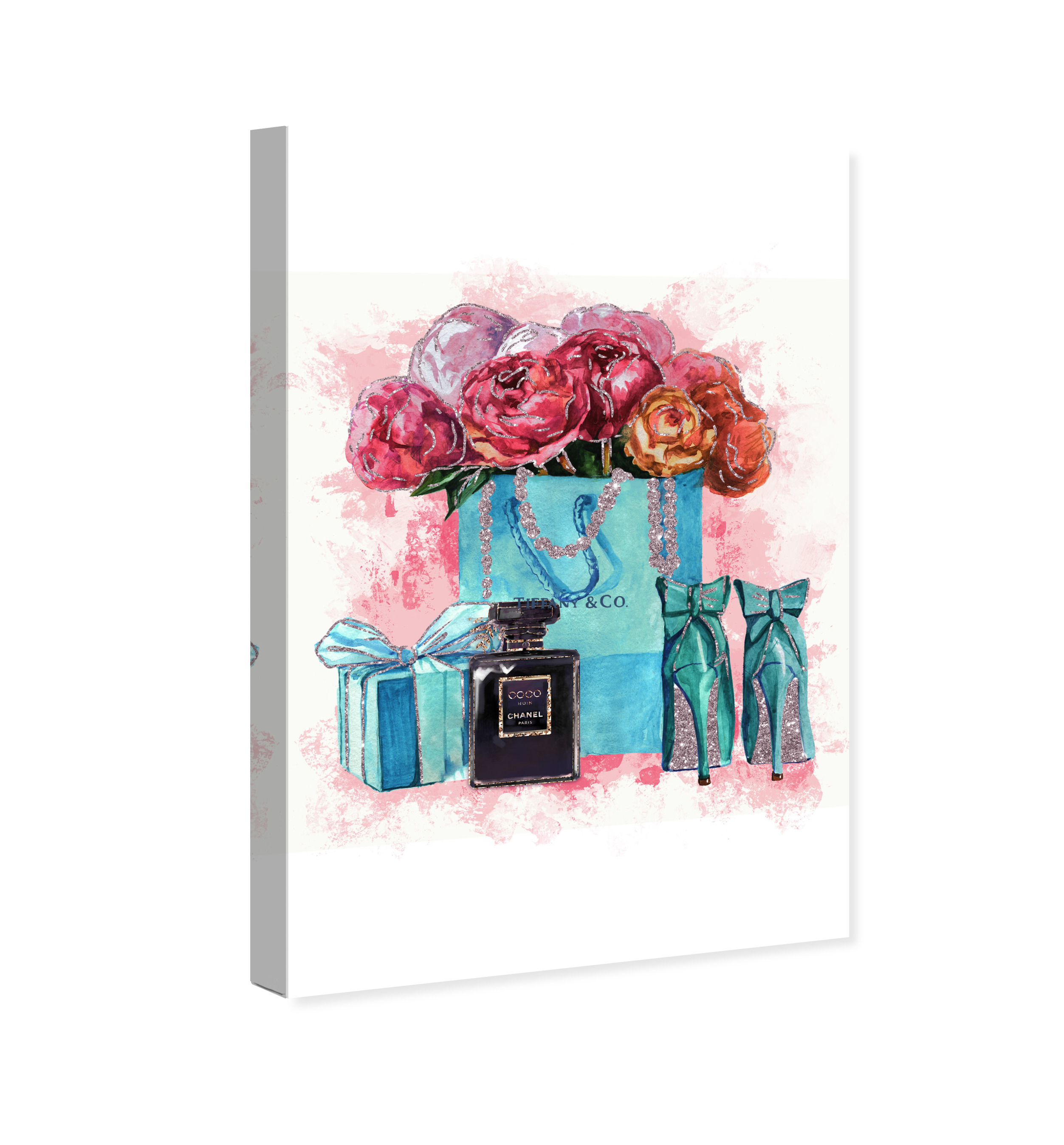 Canvas Sparkle Blue Jewelry Floral Fashion and Glam Wall Art Print Red 16x24