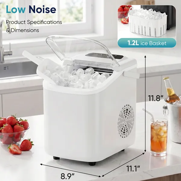 ZHICHUN Portable Desktop Ice Maker 6-8 Mins Fast Ice Machine with Handle Basket Spoon Self-Cleaning