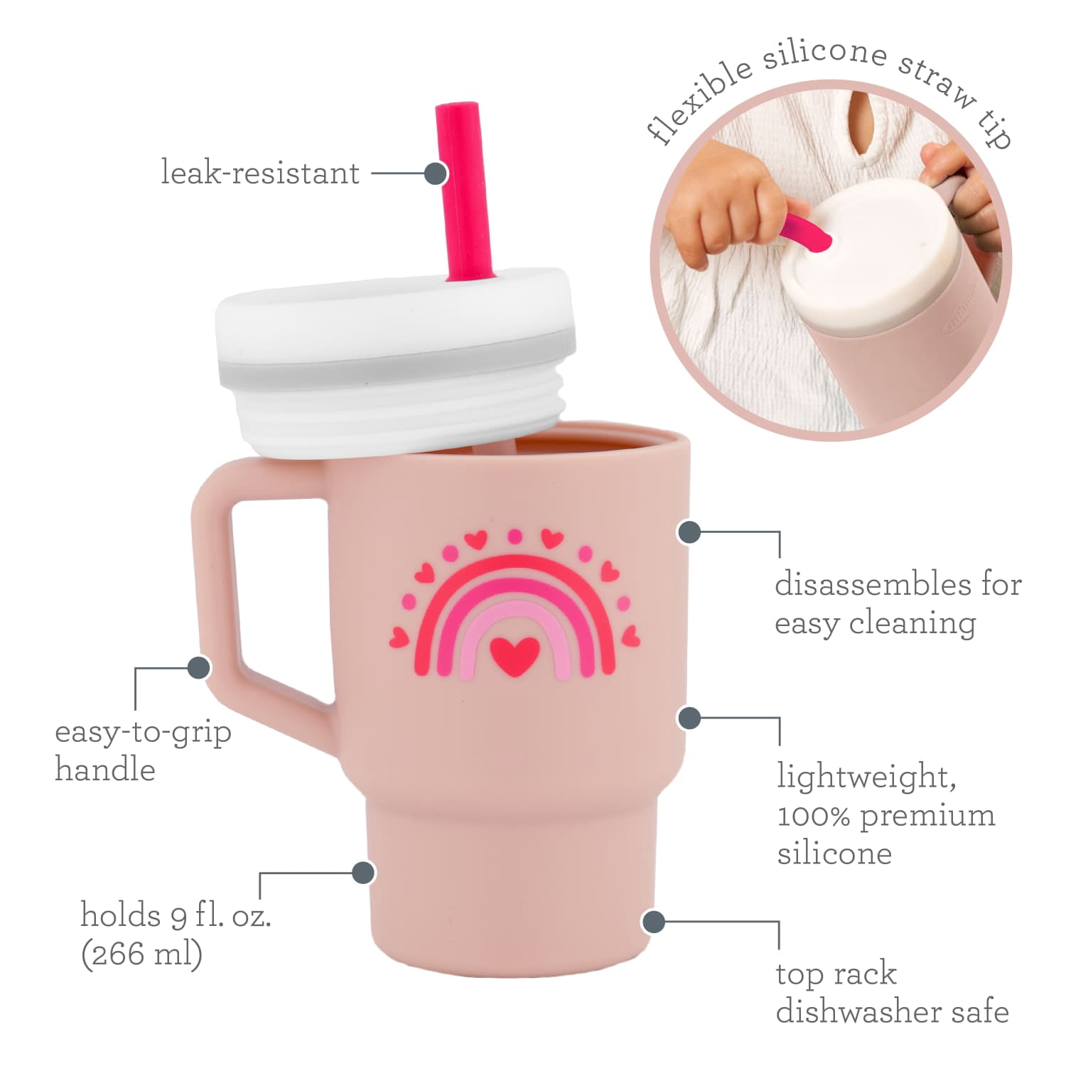 Infantino My 1st Tumbler Valentine's Edition – Adorable Miniature Tumbler with Leak-Resistant Straw and Toddler-Friendly Handle, Encourages Hydration, Easy to Clean, 9 fl. oz