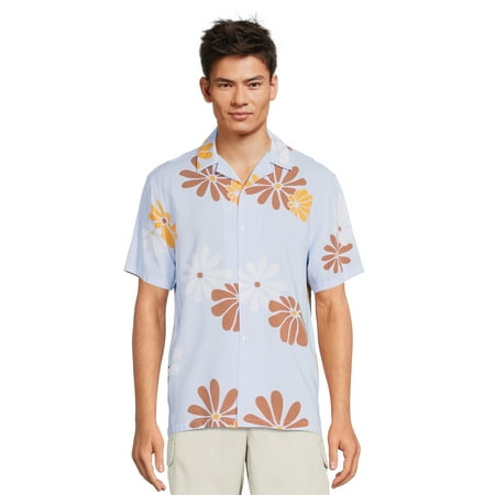 No Boundaries Big and Tall Men's Print Button Front Resort Shirt with Short Sleeves, Sizes 4XL-5XL