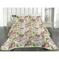thumbnail image 2 of Ambesonne Floral Quilted Bedspread Set 3 Pcs, Lotus Petals Leaves Pattern, Twin, Pink and Olive Green, 2 of 4