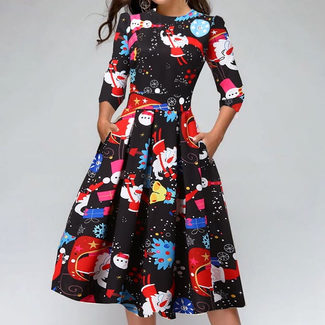 Robe Ample à Capuche Imprimé Flocon de Neige de Noël pour Femmes