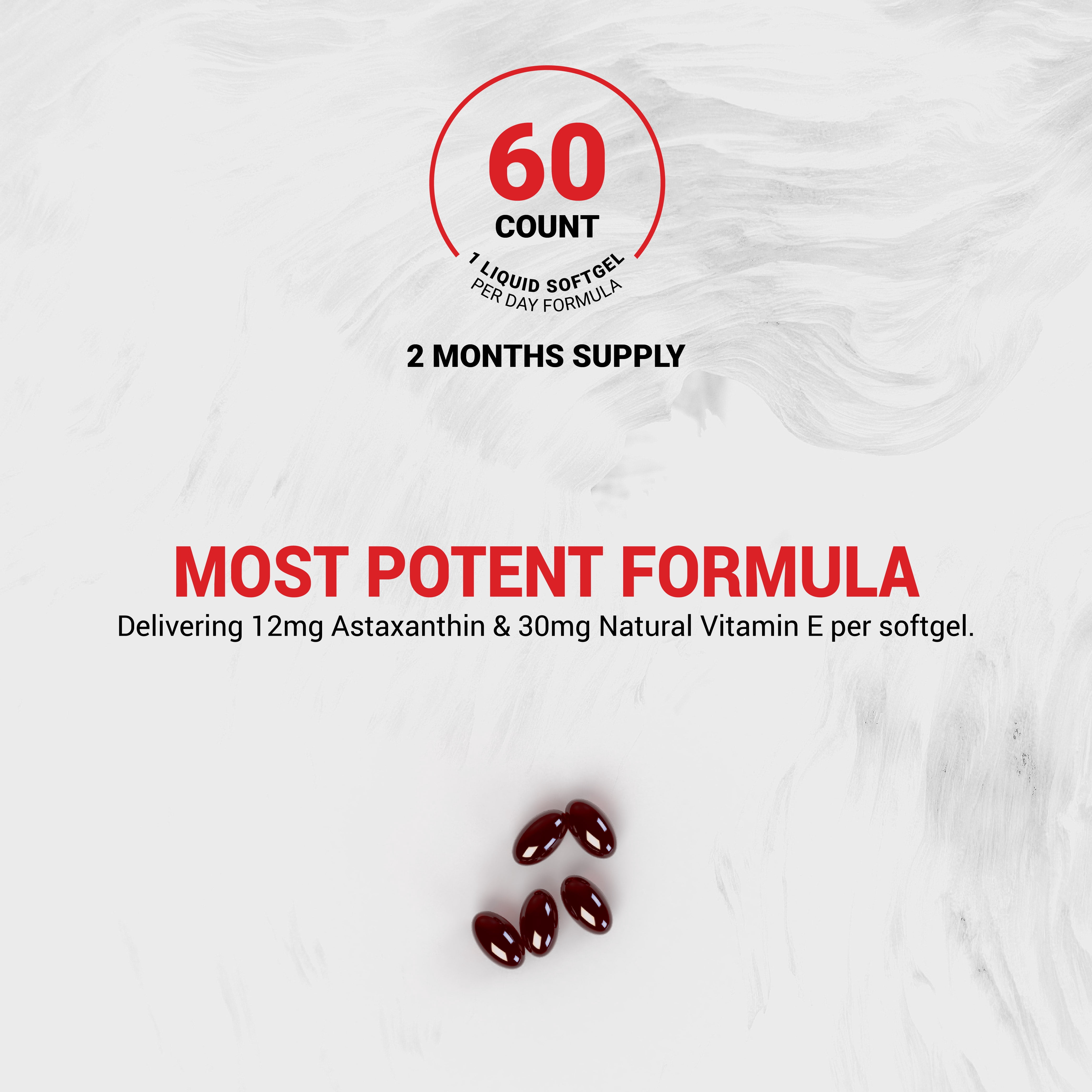 Naturalis New Zealand Astaxanthin (12mg) | Triple Strength with High-Oleic Sunflower Oil | Non-GMO, Soy & Gluten Free | 60 Softgels (2-Month Supply)