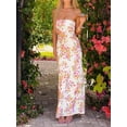 thumbnail image 5 of White Strapless Floral Print Maxi Dress For Women, Elegant Vacation Party Cocktail Beach Boho Style, 5 of 8