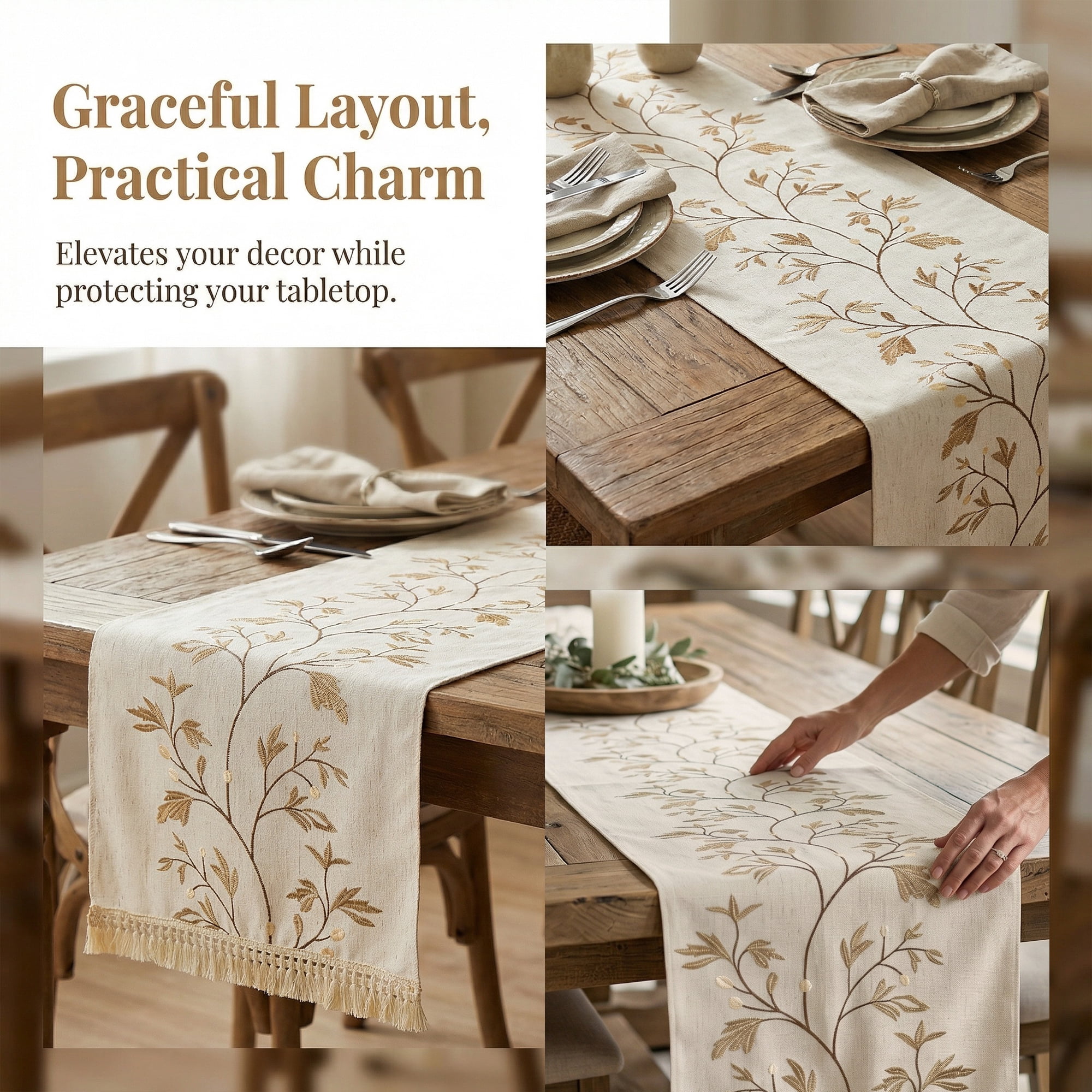 Unique Bargains Long Washable Floral Table Runner for Dining Decor Coffee 15.4"x94.5"