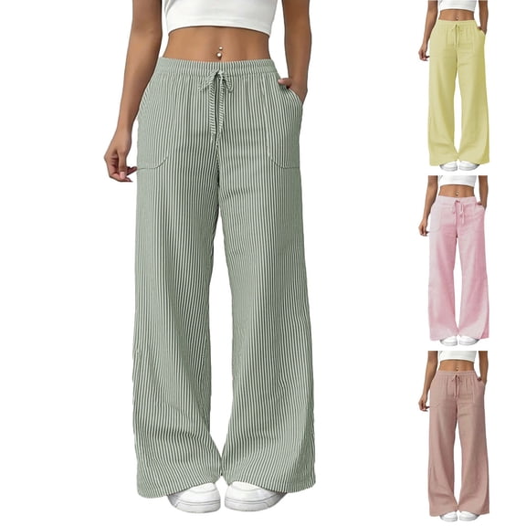 VBVC Women's Y2K Drawstring Striped Wide Leg Pants,Summer Going Out Trousers For Women,Ladies Lightweight Party Pants with Pockets,Green,S-2XL