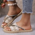 thumbnail image 3 of Dakaela Women's Casual Woven Sandals Bohemian Braided Summer Beach Flip Flops Open Toe Flat Slides Walking Slippers Shoes Size 6-11 White, 3 of 6
