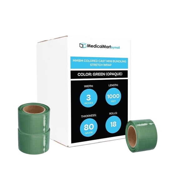 MMBM Green Mini Stretch Wrap with Reusable Handle 3 Inch x 1000 Feet 80 Gauge 18 Rolls Plastic Wrap for Packaging