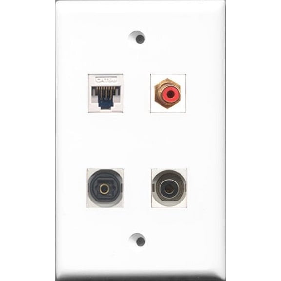 RiteAV 1 Port RCA Red and 1 Port Toslink and 1 Port 3.5mm and 1 Port Cat5e Ethernet White Wall Plate