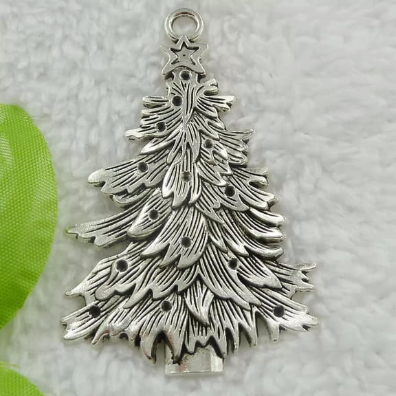 HOOUN 24 pcs tibet silver Christmas tree charms pendant 68x44mm B191