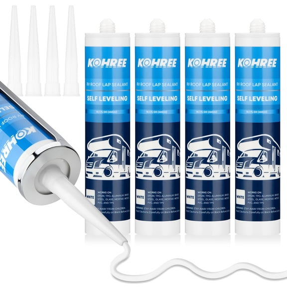 Kohree RV Roof Sealant , White Self-Leveling Lap Sealant for RV Home Repair - 4 Pack,10.1 Fl OZ