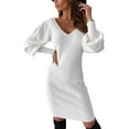 thumbnail image 1 of MAWCLOS Ladies Mini Dress Lantern Sleeves Short Dresses V Neck Backless Party Long Sleeve White XL, 1 of 5