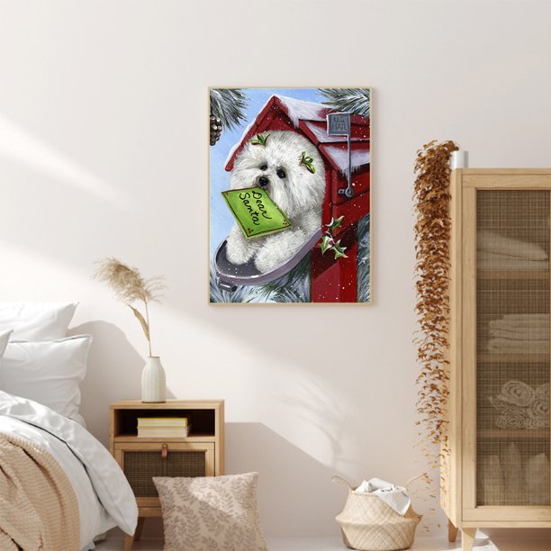 Cuadros Decorativos Kit de dibujo de diamante de imitación de cachorro de Navidad de forma redonda de taladro completo DIY 5D Ndcxsfigh Nuevos Originales