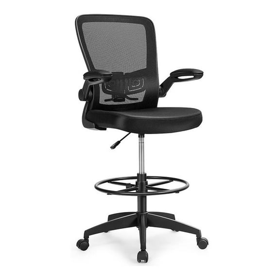 Pemberly Row Sponge Adjustable Height Drafting Chair w/ Lumbar Support in Black