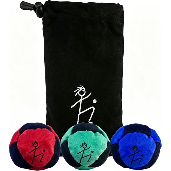 Dirt Bag Footbag 3 Pack with Signature Pouch, 8-Panel Sand Filled Kick Sack, Soft Durable Handmade Hacky Bags, Indoor Outdoor Game Fidget Tool (3PCS F)