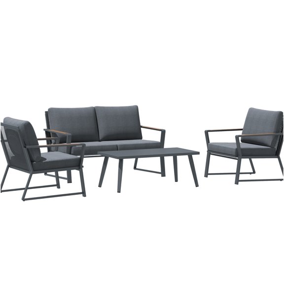 JERFIT 4-Piece Outdoor Patio Set with Cushions, Aluminum Bistro Conversation Set for Garden, Balcony or Poolside, Gray