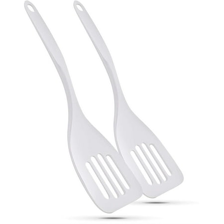 

Ram-Pro Melamine Hard Plastic Slotted Turner Heat-Resistant Rubber Large Handle with Hole Spatulas Heavy Duty Kitchen Utensils for Cooking Flipping Fish Eggs Melamine Solid White Spatula Pack of 2