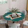 thumbnail image 5 of Green Southwestern Round Tablecloth for 55-60 Inch Tables, Fitted Table Cover with Elastic Edge, Boho Ethnic Geometric Retro Waterproof Outdoor Table Cloth Protector for Patio Garden Dinner Picnic, 5 of 9