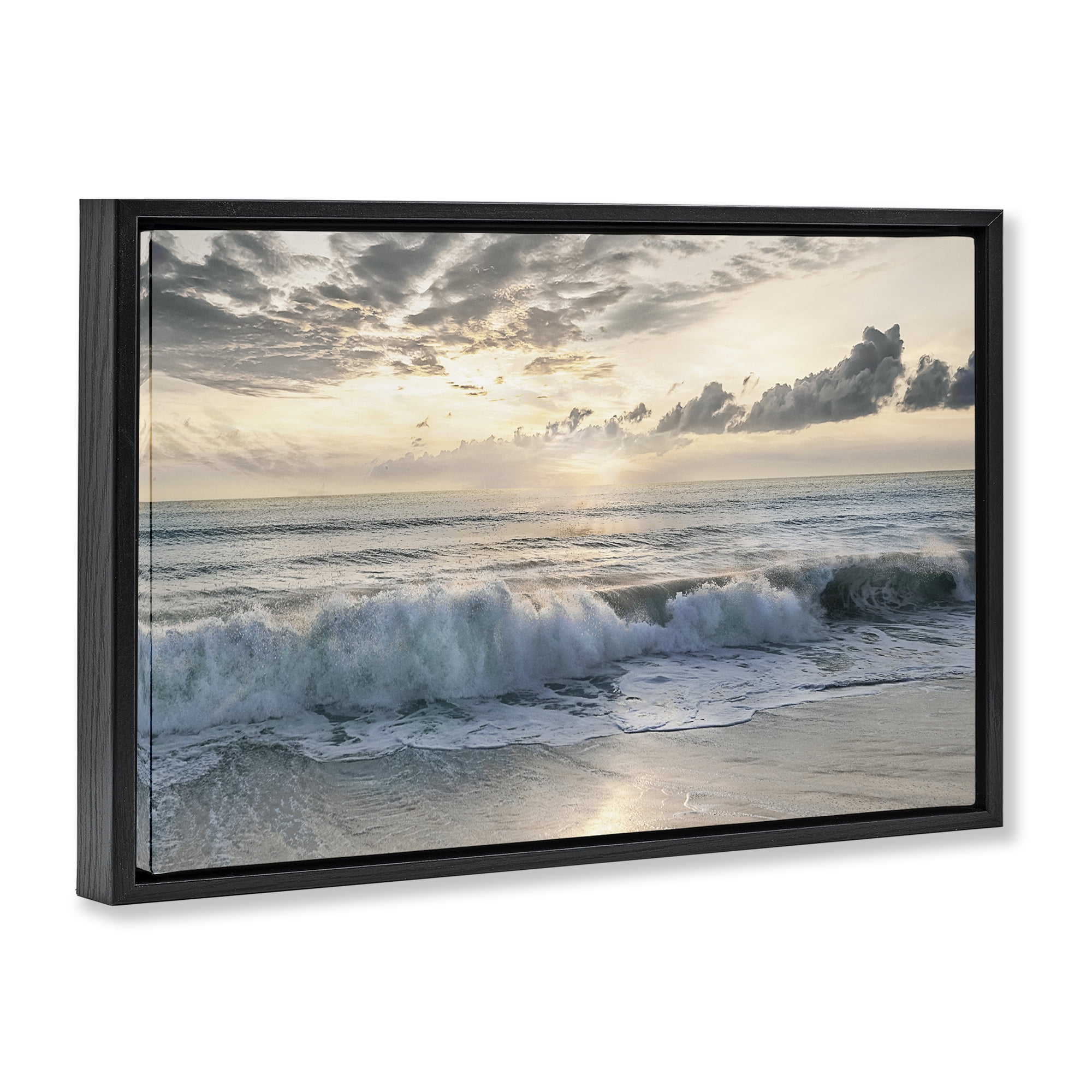 Stupell Industries Sunset Foam Along Shoreline Black Framed Floater Canvas Wall Art, design by Mike Calascibetta