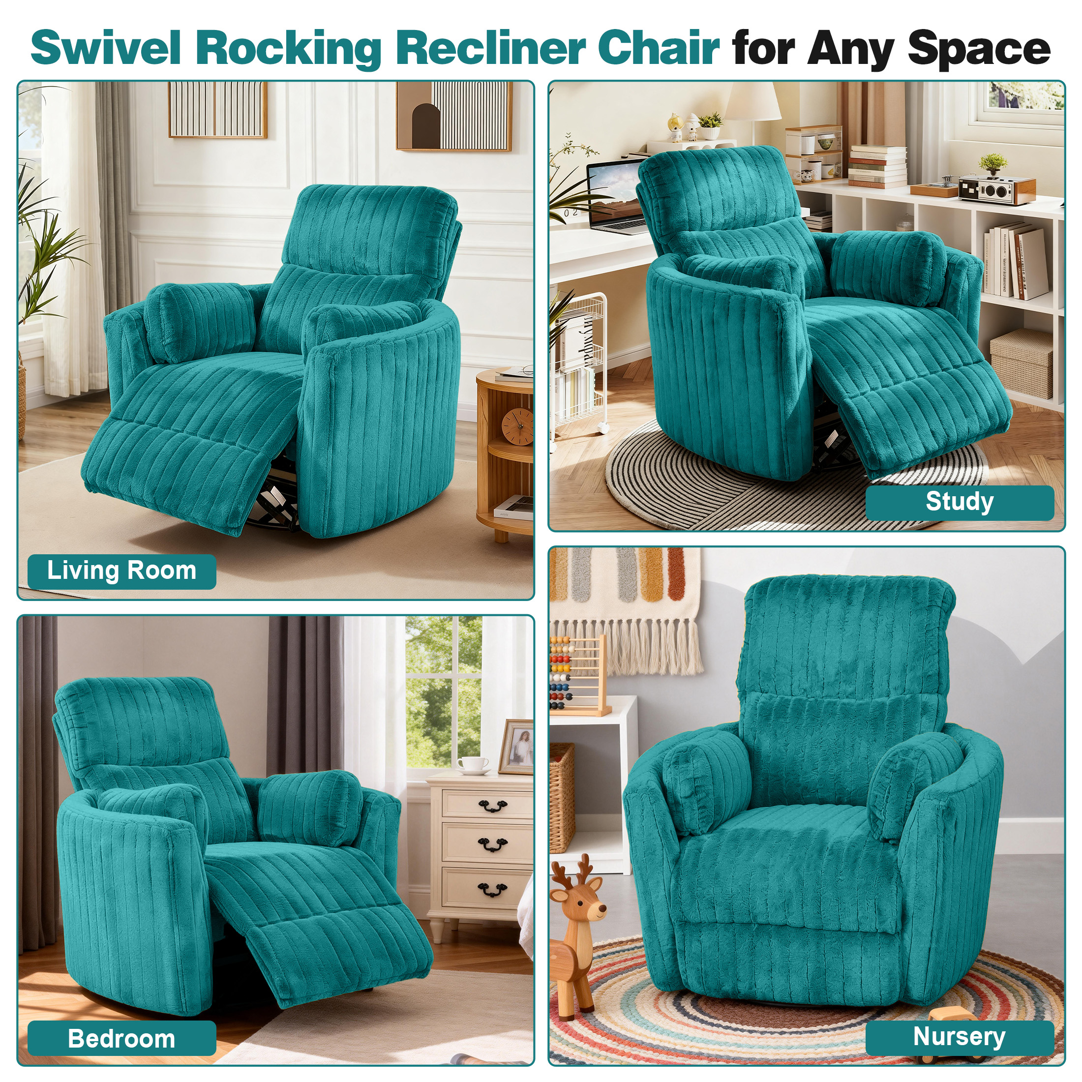 Aukfa Swivel Rocking Glider Power Recliner Chair with 24" Wide Seat & Type-C & USB Ports, Dark Teal