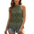 thumbnail image 2 of Halter Tank Tops for Women Summer Sleeveless High Neck Hollow out Lace Boho Dressy Casual Blouse Going out Tops, 2 of 7