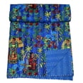 thumbnail image 2 of indian quilts single size, Handmade Kantha Quilt Cotton Bedspread, Indian Vintage Kantha Throw Blanket, Reversible Floral Patchwork Quilt, 2 of 7