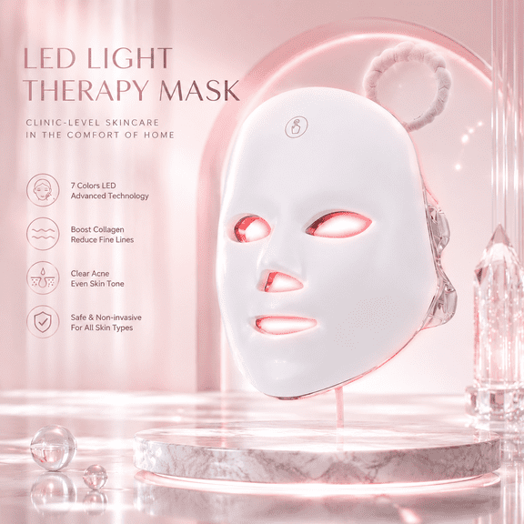 LED Light Therapy Mask | 7-Color Light Technology Face Device | Red Light & Multi-Spectrum LED Device for Home Use | USB Rechargeable Hands-Free Light Therapy System