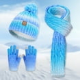 thumbnail image 2 of Gubotare Toddler Girl Hat and Gloves Kids Winter Gloves Hat Scarf Set for Girls - Pink Pompom Beanie, Fleece Lining, Christmas Toddler Teenage Gifts (Blue,One Size), 2 of 6