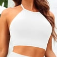 thumbnail image 5 of ManxiVoo Women High Neck Bikini Swimsuit Top Supportive Athletic Crop Top for Yoga Sports and Beach Vacation Activities XL Size White, 5 of 8