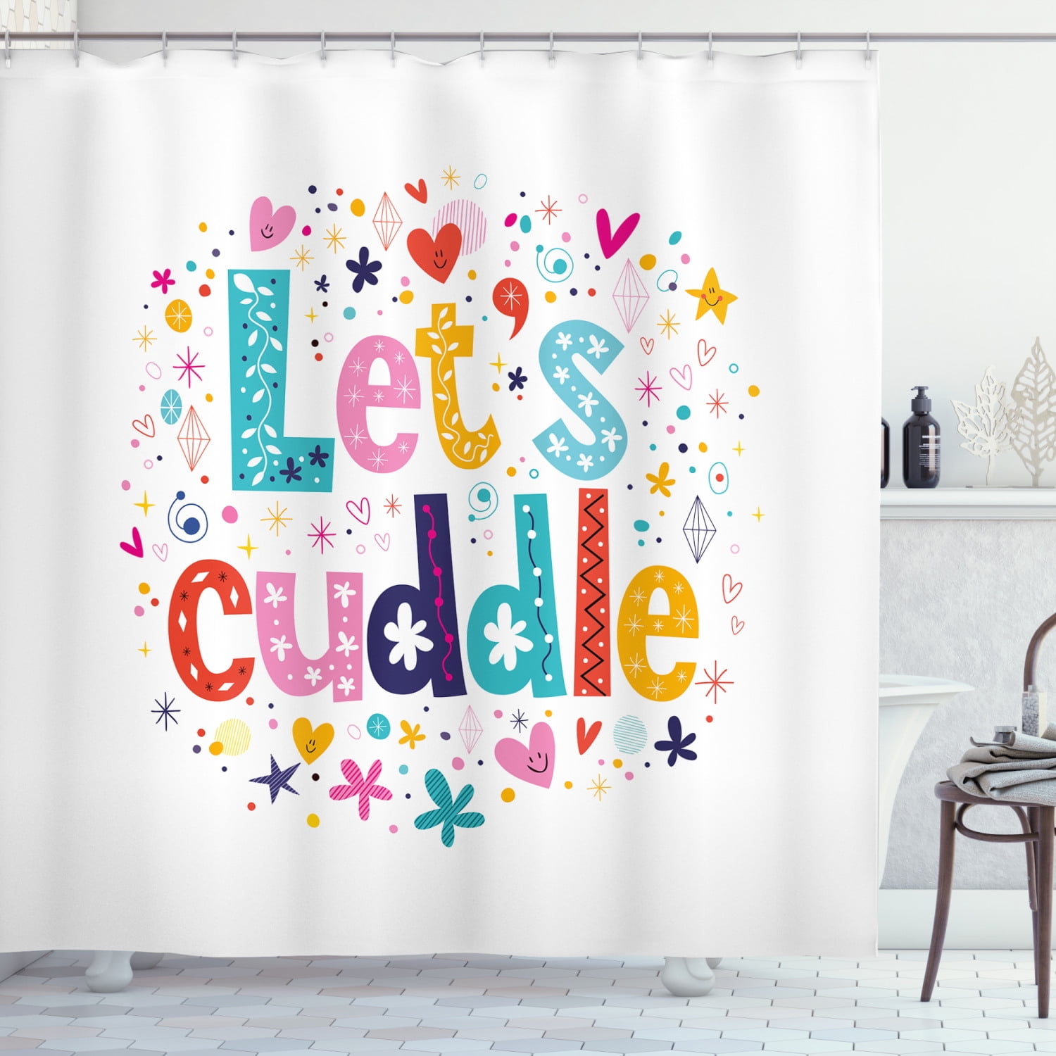 Colorful Fairytale Castle Stars Fireworks Waterproof Fabric Shower Curtain Set 