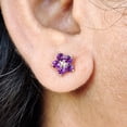 thumbnail image 4 of Natural Purple Amethyst & White Topaz Studs, 14K Solid Yellow Gold Stud Earrings, Amethyst Flower Shape Studs, February Birthstone Earrings, 4 of 9