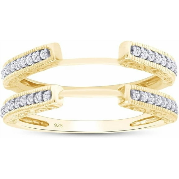 Beryl Creation 1.00 Carat Round Cut Moissanite Guard Enhancer Ring Wedding 14K Yellow Gold Over-9.5