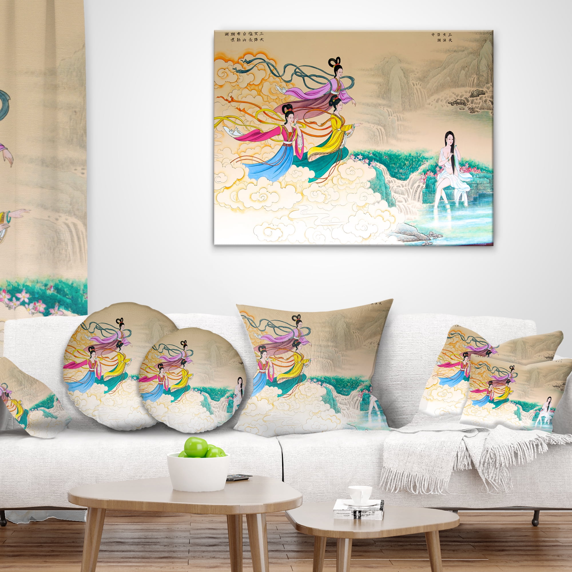 Designart Classical Chinese Painting - Abstract Throw Pillow - 12x20