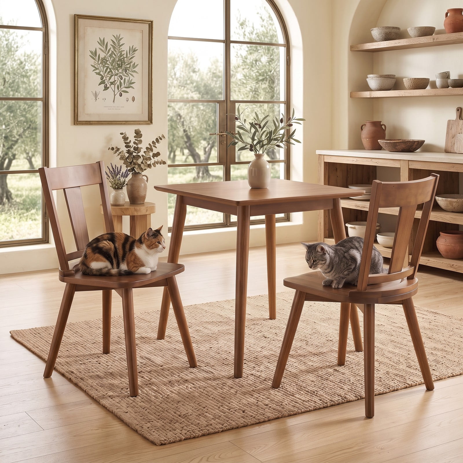 Furnibear Dining Chairs Set of 2 with Solid Rubber Wood Backrest, Ergonomic Slatted Kitchen Dining Room Side Chairs with X-Shaped Base, 400 lbs Capacity, Walnut