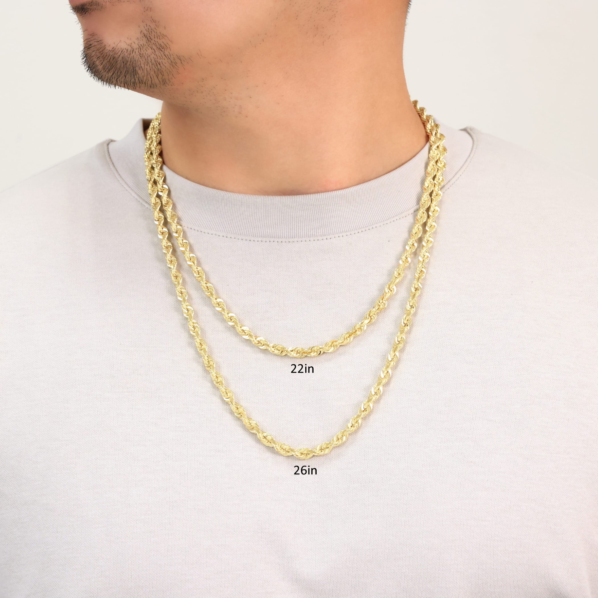 Nuragold 14k Real Yellow Gold 6mm Rope Chain Diamond Cut Necklace (18"-30") Italian Jewelry for Men