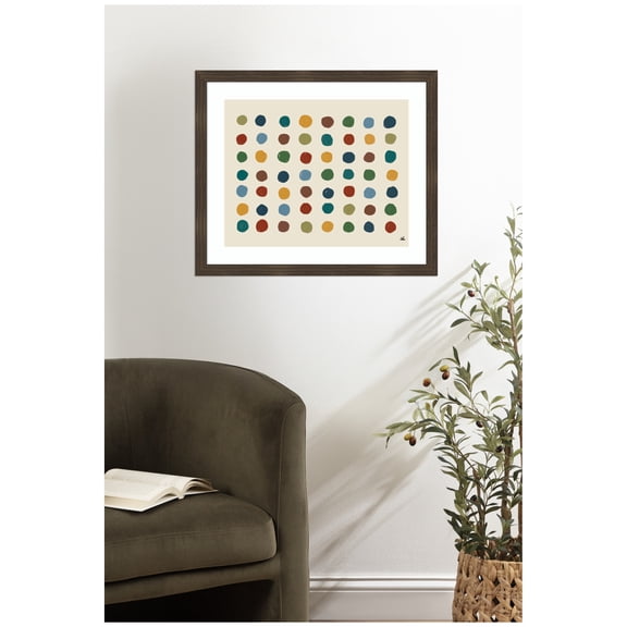 Kate and Laurel Framed Wall Art Print Meditation No. 3 by Kelly Knaga, 26 x 22, Woodgrain Stripe Chocolate Frame, Modern Contemporary, Abstract Art for Wall Decor