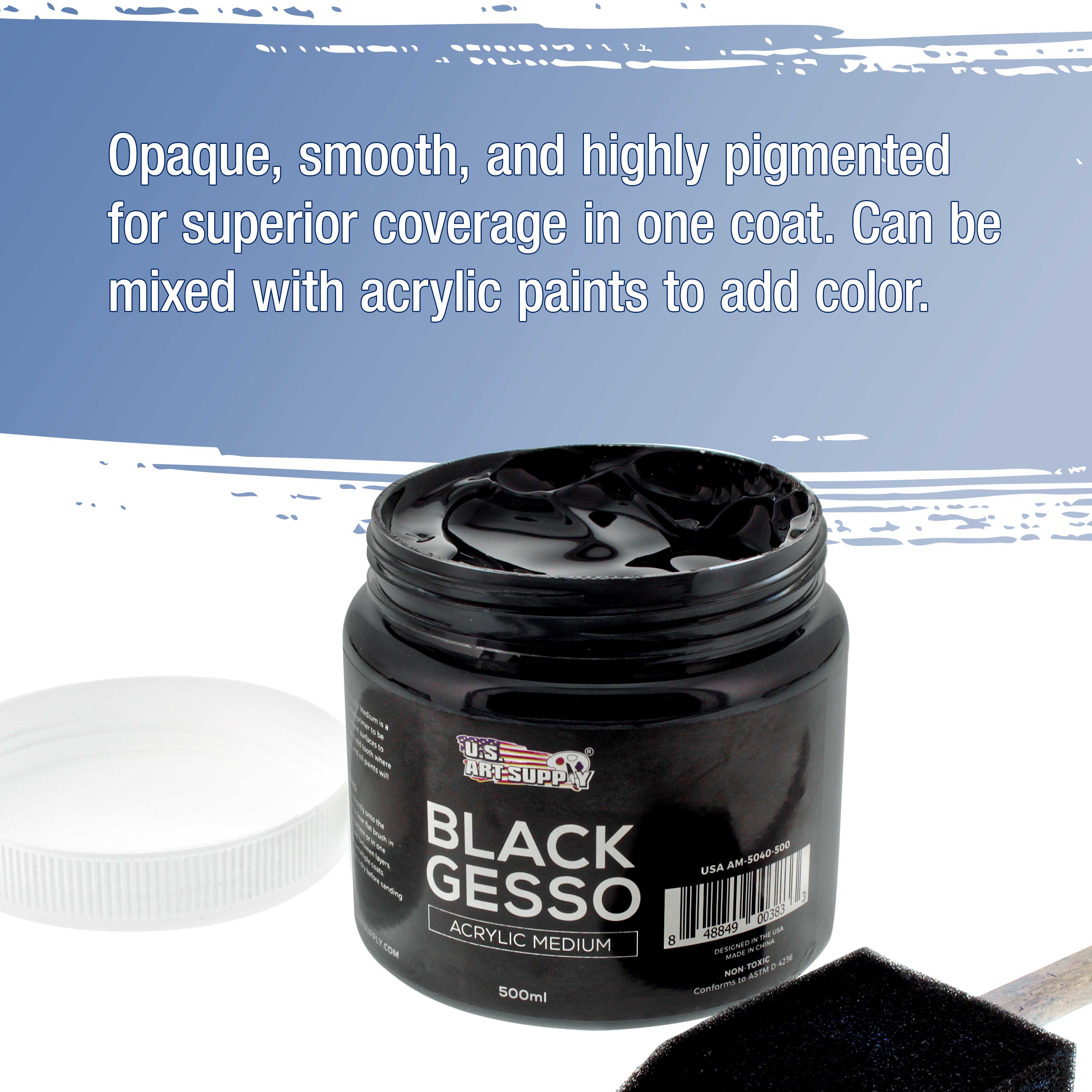 U.S. Art Supply Black Gesso Acrylic Medium, 500ml Tub