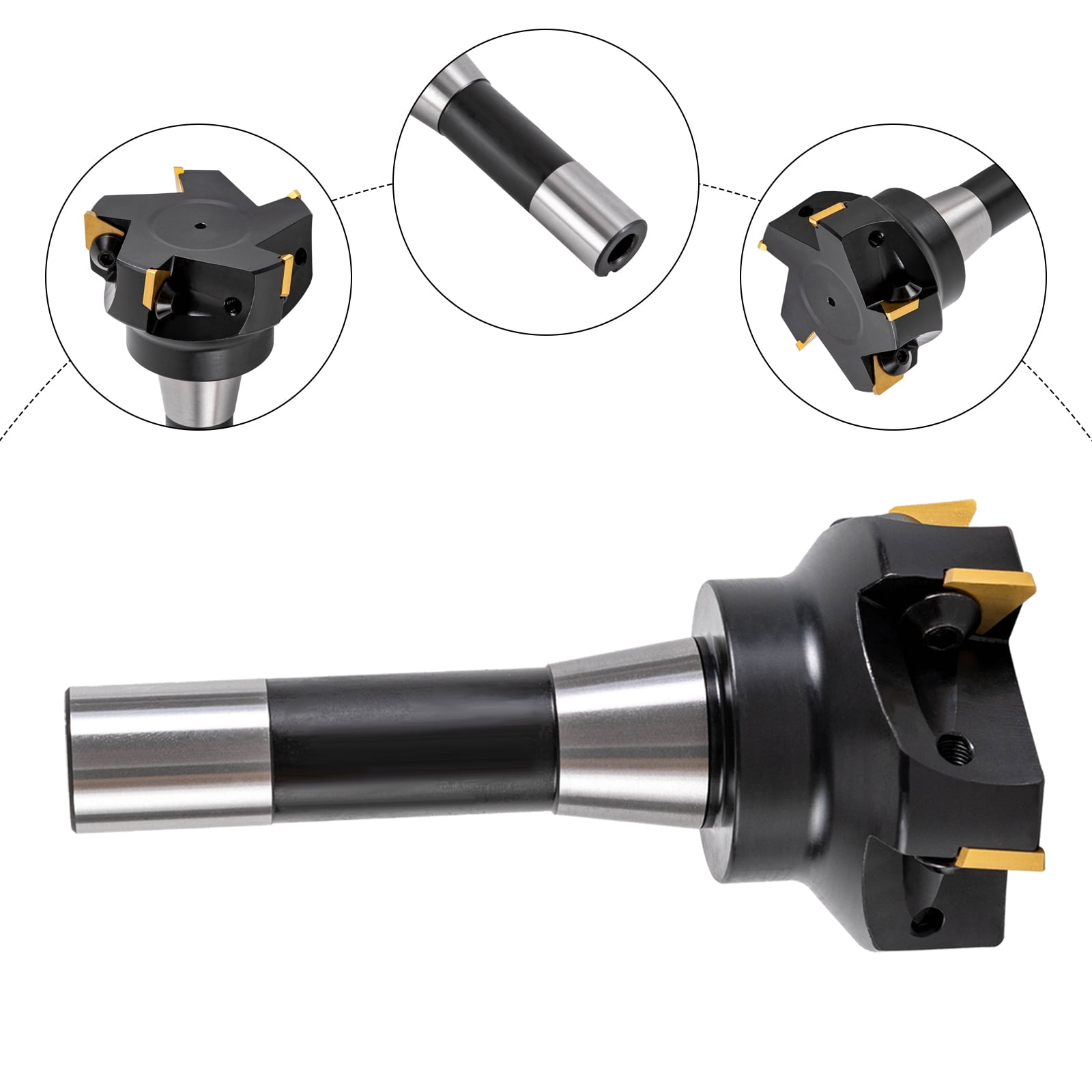 Alloy Steel Indexable End Mill 3'' Cutting Depth R8 Shank End Mill 5 Flutes+Key for Machining Centers