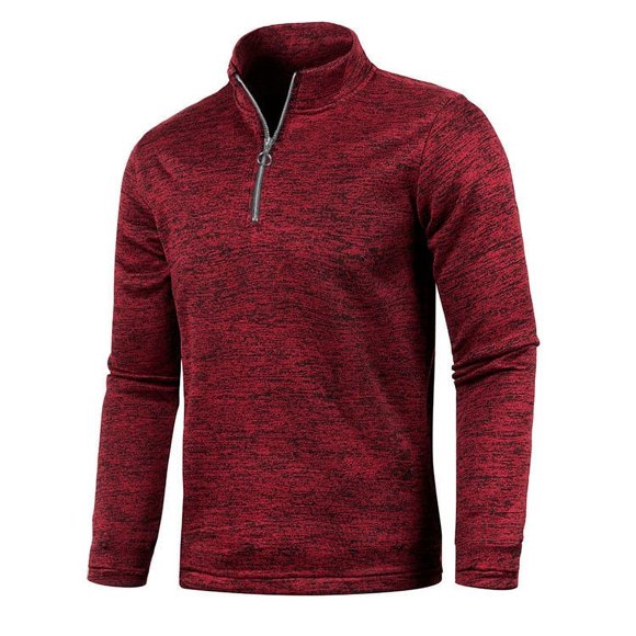 VALMASS Chandails à Demi-Glissière pour Hommes, Col Montant, Manches Longues, Blouses d'Hiver Chaudes, Décontractées, Couleur Unie, Hauts Doux (2TG, Bordeaux)