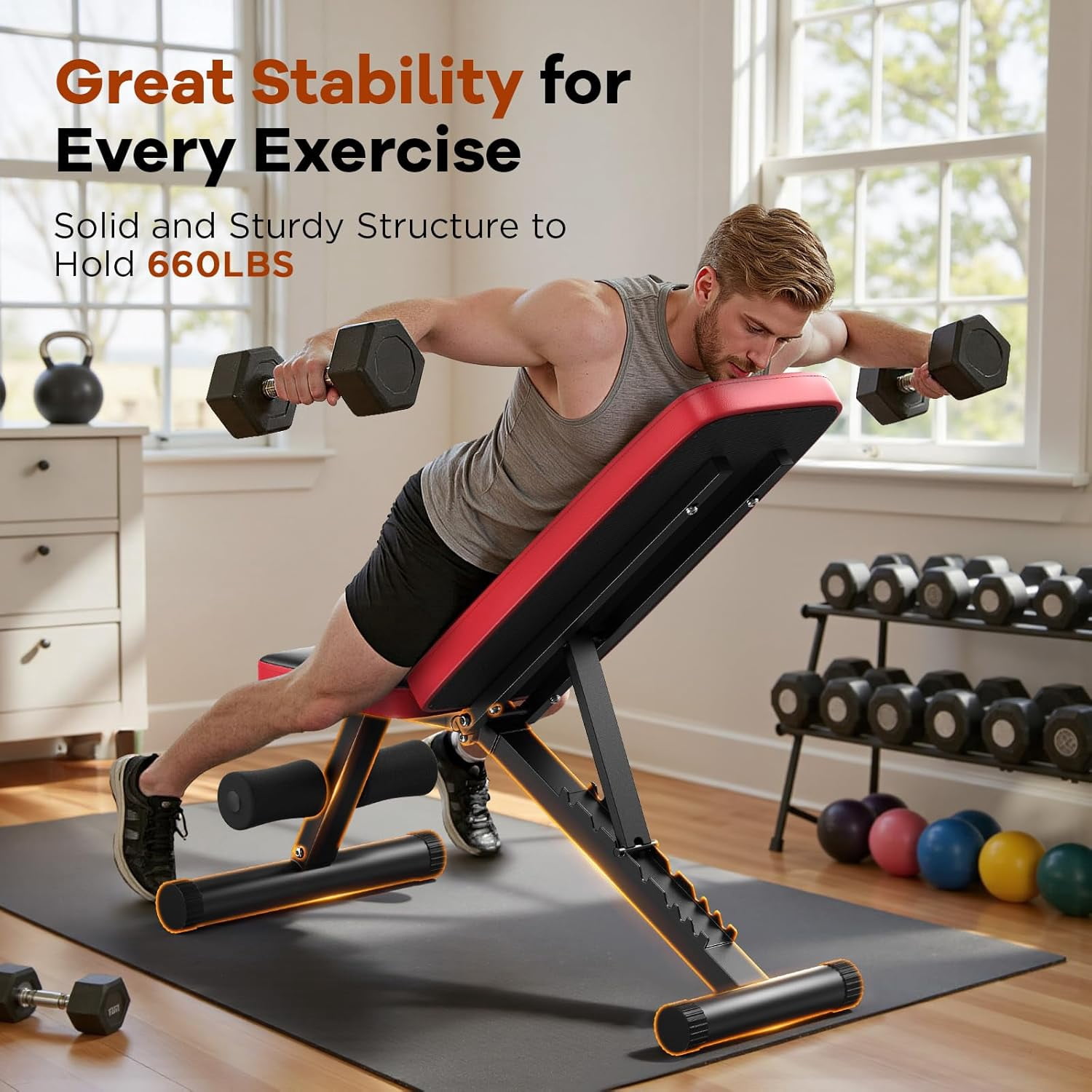 Adjustable Weight  for Home Gym, 660LBS Capacity Workout  with 8 Backrests for Chest Shoulders Arms, Compact and Foldable Strength  for Small Space Apartment Room