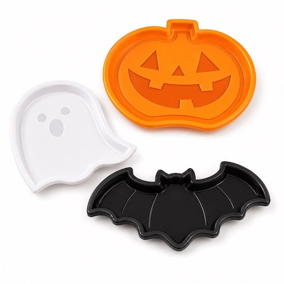 Halloween Serving Trays Set of 3, Pumpkin Ghost Plastic Snack Plates for Candy Cookies Fruit, Spooky Party Dessert Table Decor