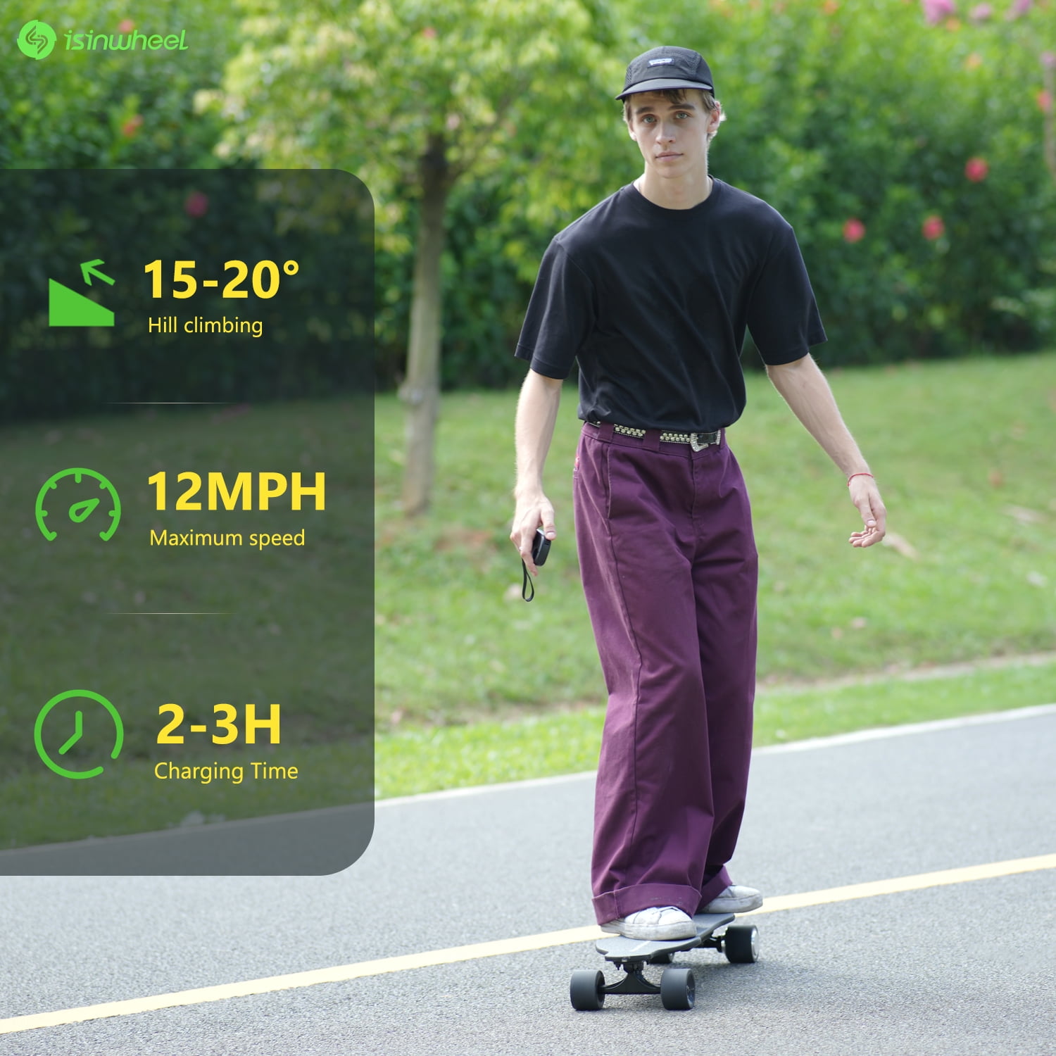 isinwheel V6 Electric Skateboard with Remote, 450W Brushless Motor, 12Mph Top Speed, Electric Longboard for Adults ＆Teens