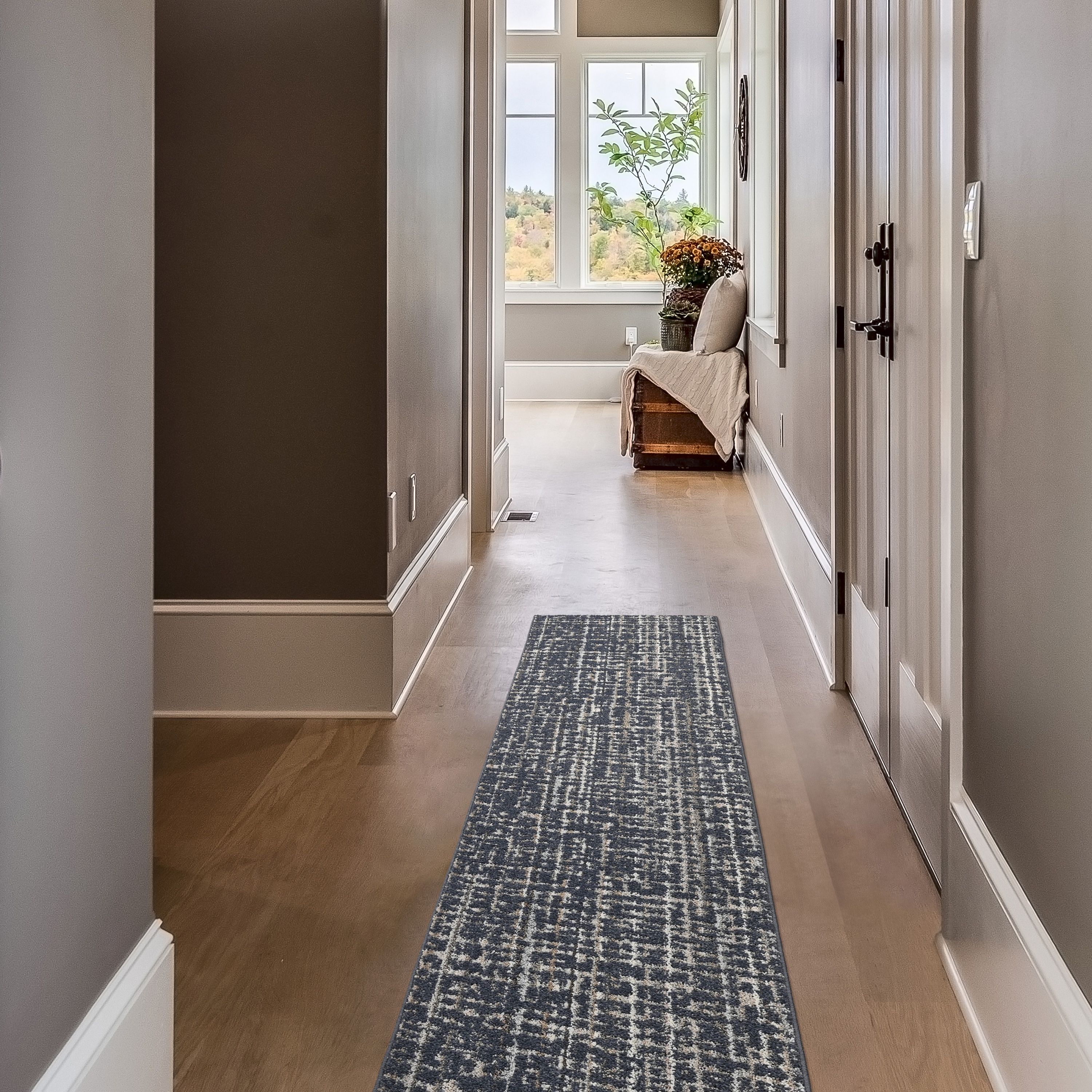 Garland Rug Rumba Slate Blue/Earth Tone Indoor Runner Rug, 2' x 8'