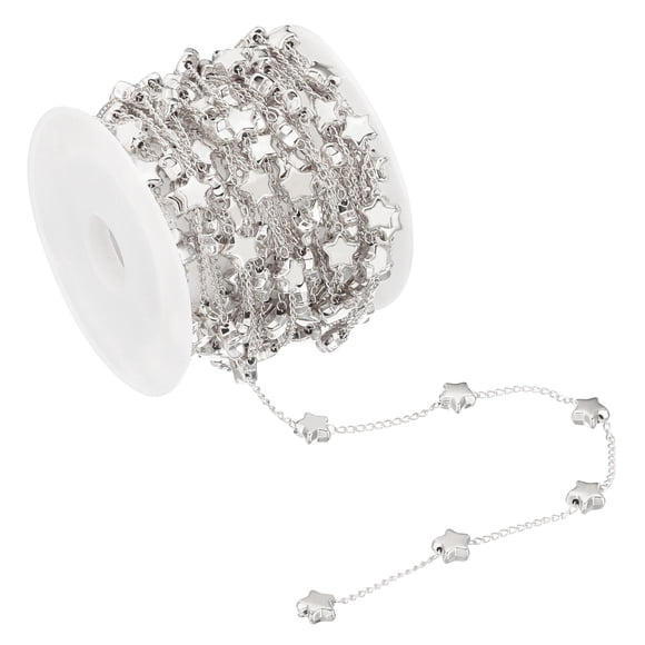 16.4 Feet Star Beading Chain with Spool, Beaded Chain Link for Jewelry Making DIY Necklace Bracelet, Silver